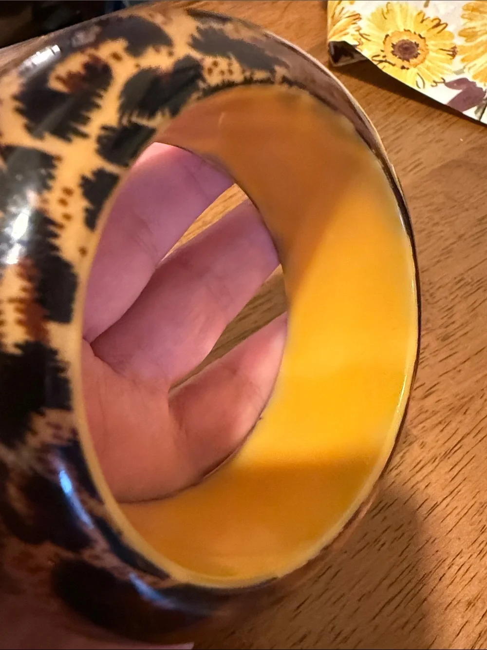 Leopard Print Resin Bangle with Bright Yellow Interior